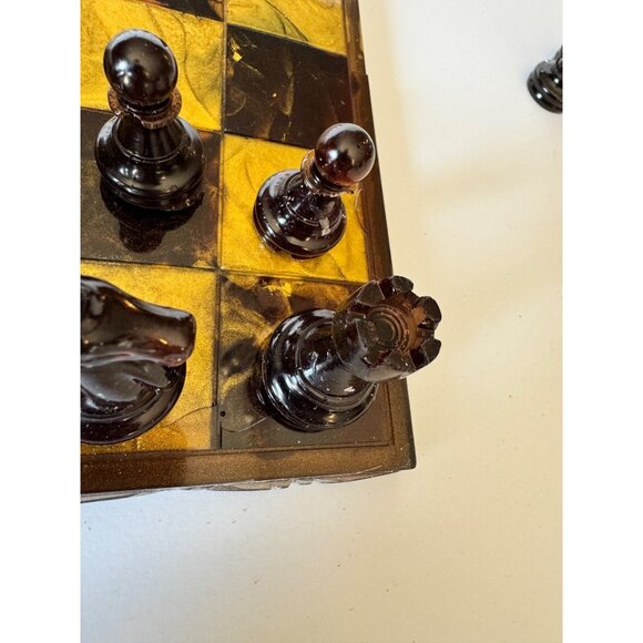 Handmade Chess Set Epoxy Resin Black Gold Has Issues - Picture 3 of 12